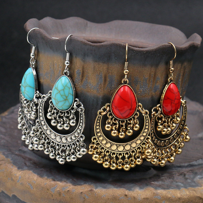 Bohemian Silver Drop Dangle Turquoise Earrings for Women Girl Vintage Waterdrop Dangling Jewelry for Birthday Gift