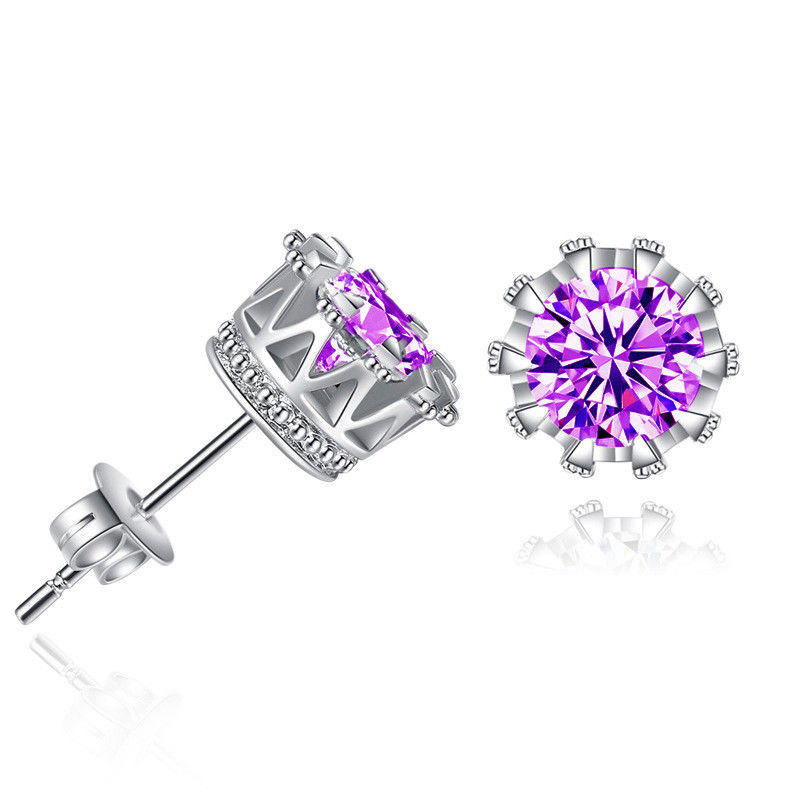 Fashion Crown Gold Plated Earrings Women Brincos De Prata Men Sterling Silver Crystal Jewelry Double Stud Earing