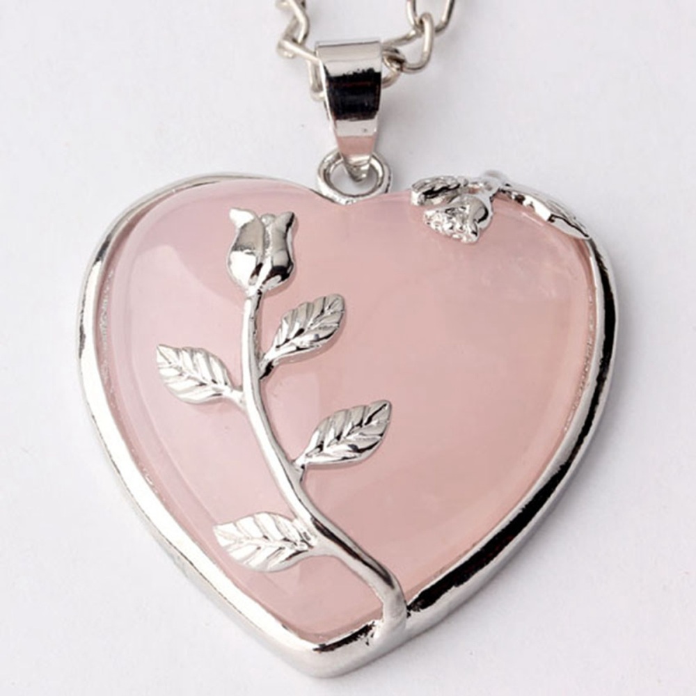Natural Healing Crystals Heart Pendant Necklaces Reiki Quartz Gemstone Jewelry Flower Wrap Crystal Pendant for Womens Girls