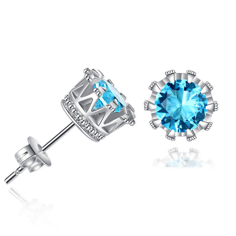 Fashion Crown Gold Plated Earrings Women Brincos De Prata Men Sterling Silver Crystal Jewelry Double Stud Earing