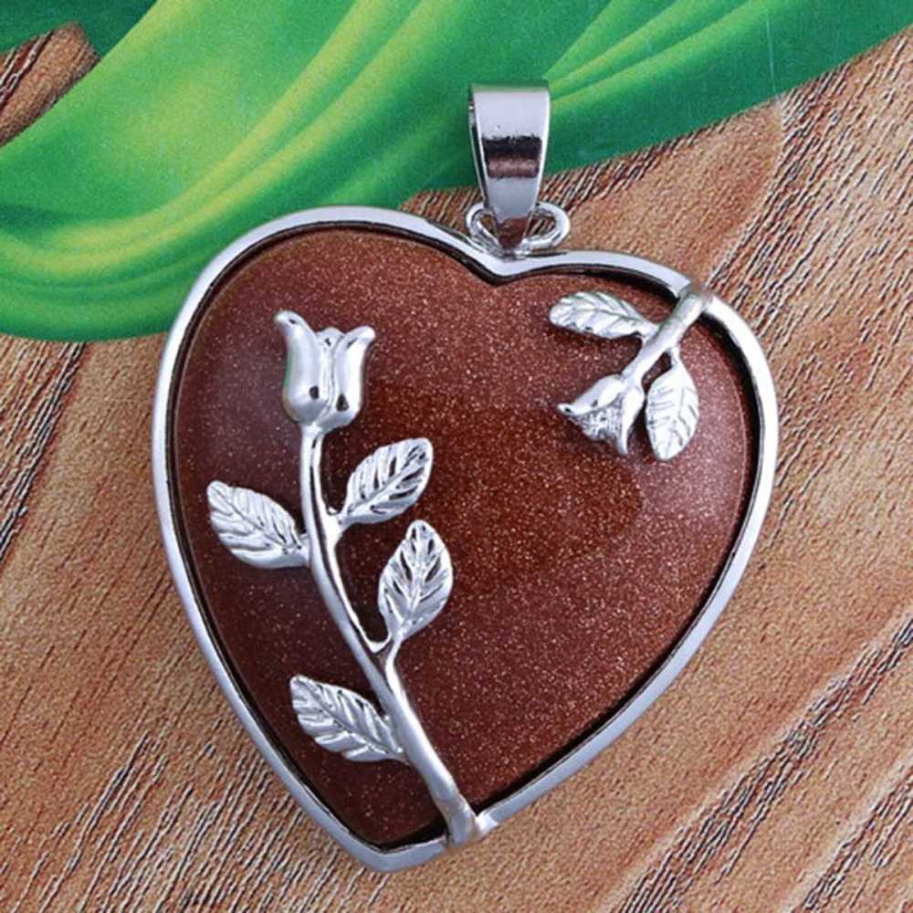 Natural Healing Crystals Heart Pendant Necklaces Reiki Quartz Gemstone Jewelry Flower Wrap Crystal Pendant for Womens Girls