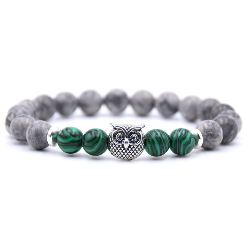 Natural Labradorite Beads Mens Bracelet Owl Strength and Perseverance 8MM High Quality Genuine Gray Gemstone Beaded Adjustable