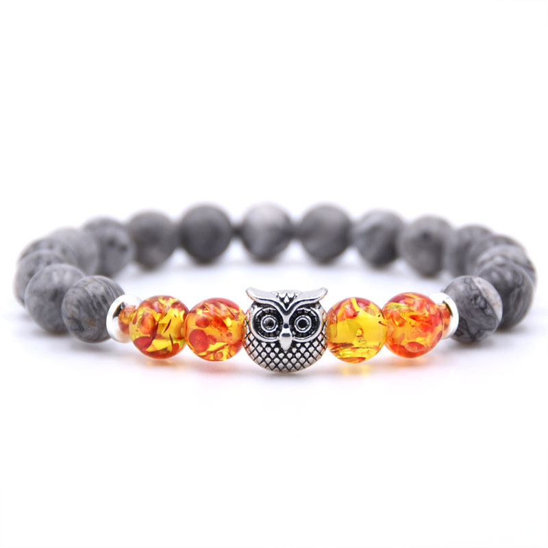 Natural Labradorite Beads Mens Bracelet Owl Strength and Perseverance 8MM High Quality Genuine Gray Gemstone Beaded Adjustable