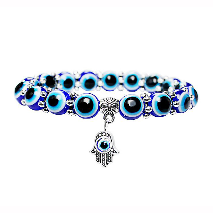 Bracelets for Women Men Stretch Beaded Hamsa Bracelet Lucky Hand of Fatima Evil Bracelet for Protection