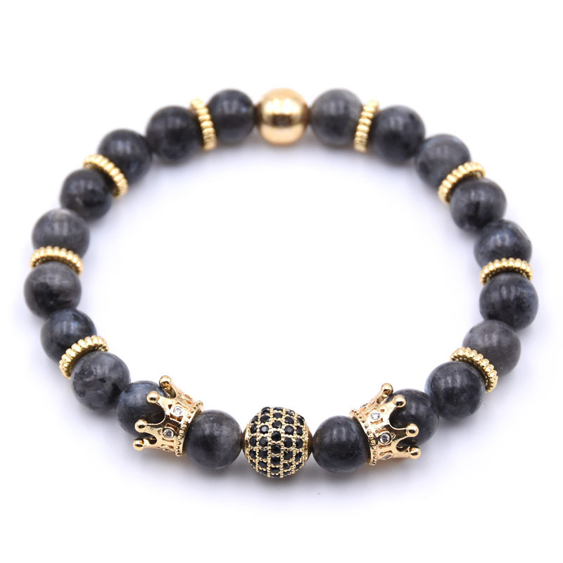 Natural Gemstone Gold Crown Beaded Stretch Bracelet Eye Charms Pendant 8mm Stone Protection Healing Crystal Stretch Beaded
