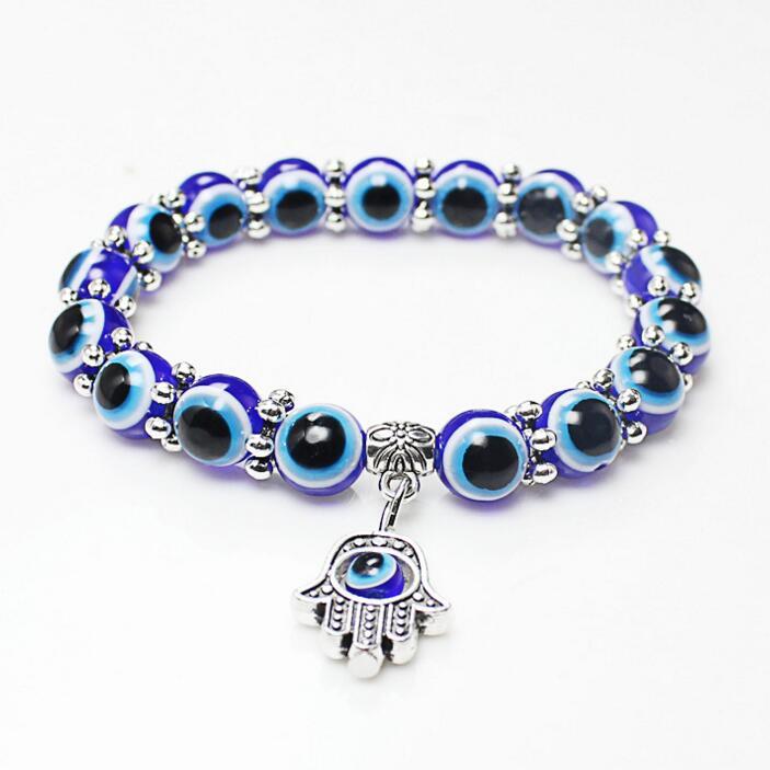 Bracelets for Women Men Stretch Beaded Hamsa Bracelet Lucky Hand of Fatima Evil Bracelet for Protection