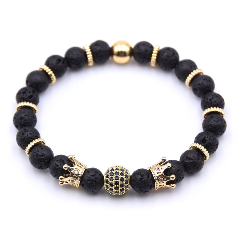 Natural Gemstone Gold Crown Beaded Stretch Bracelet Eye Charms Pendant 8mm Stone Protection Healing Crystal Stretch Beaded