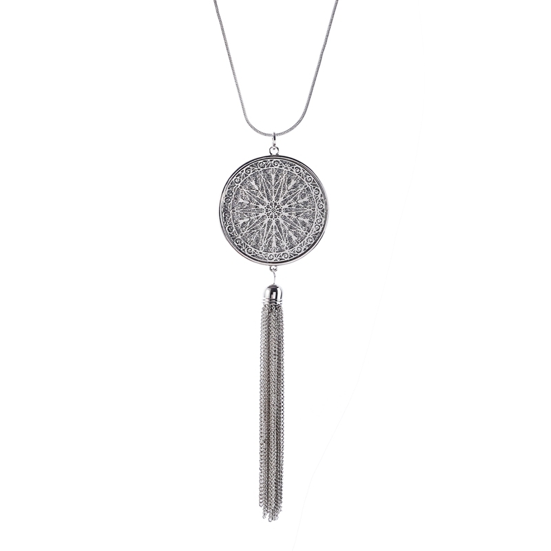 Long Pendant Necklaces For Women Knot Disk Circle Tassel Pendant Statement Sweater Necklace Set Gold Silver Chain Girl Jewelry