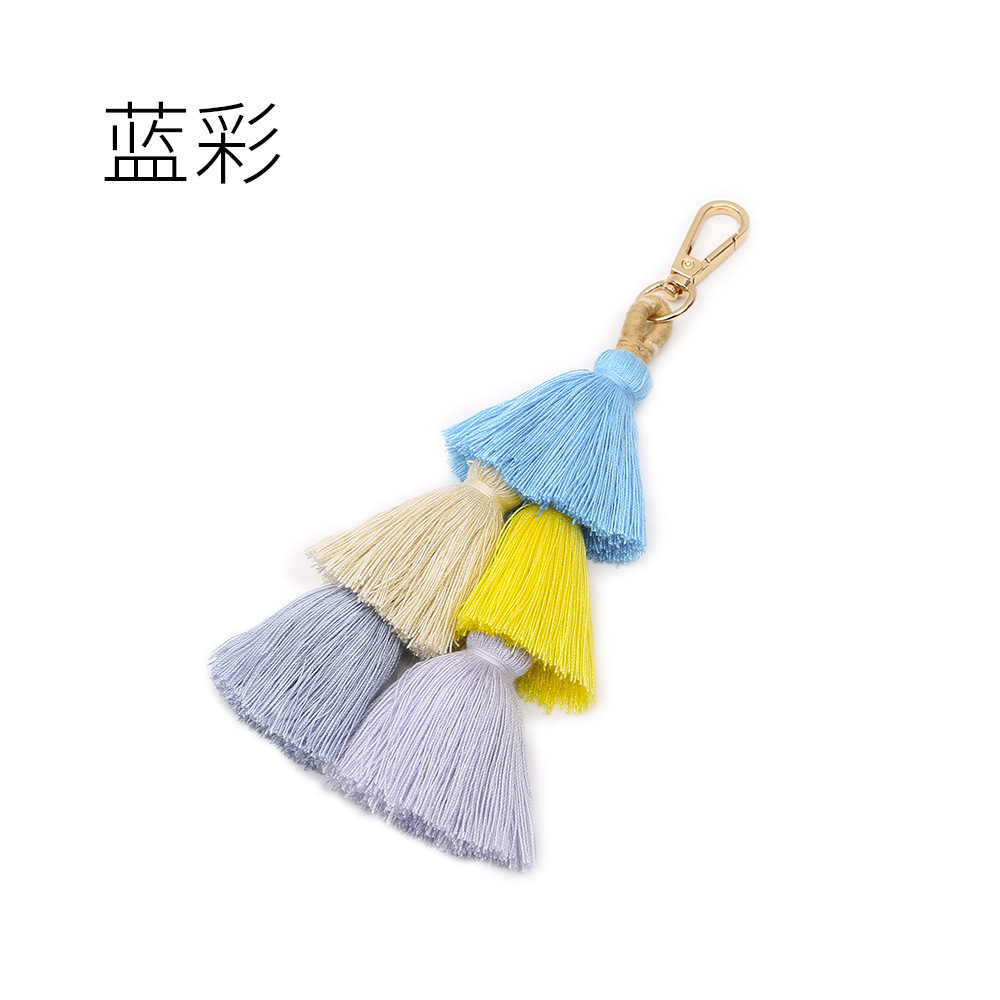 Fashion Colorful Boho Tassel Charm Key Chain Pom Pom Tassel Bag Pendant Key Ring Keychain