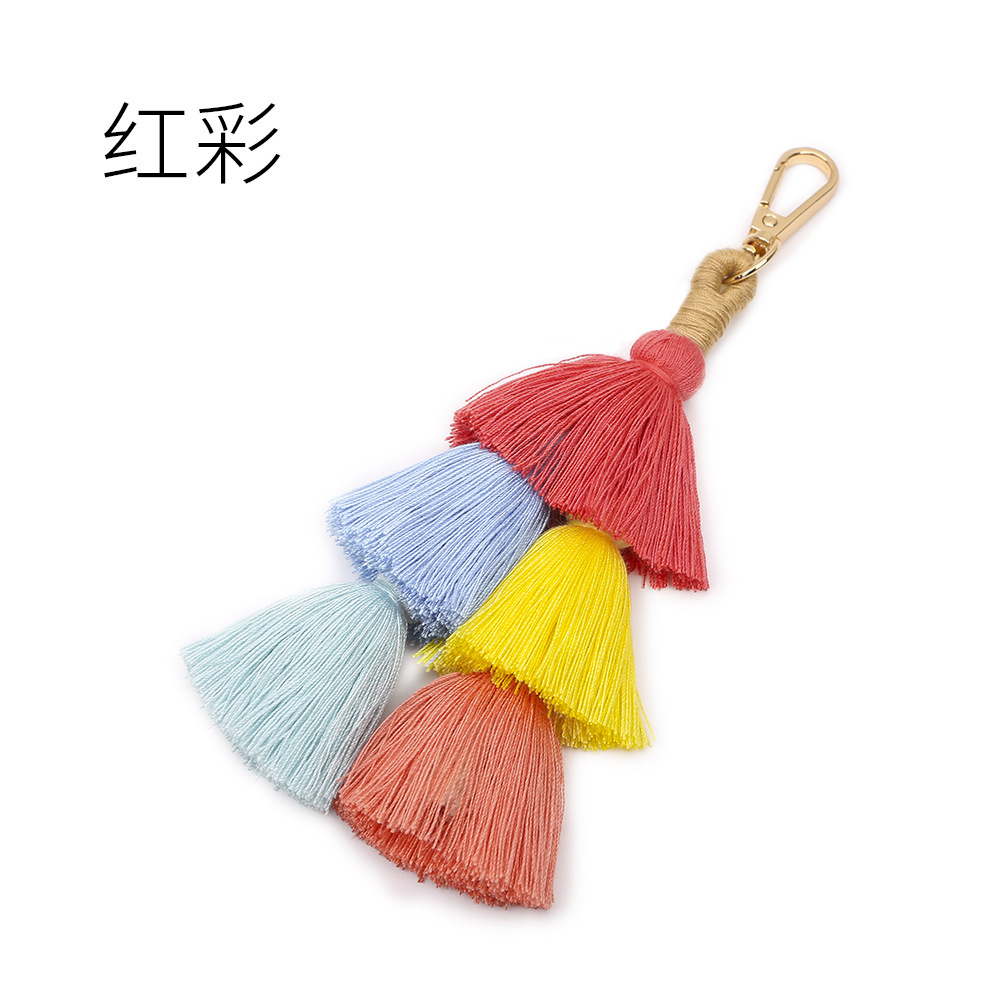 Fashion Colorful Boho Tassel Charm Key Chain Pom Pom Tassel Bag Pendant Key Ring Keychain