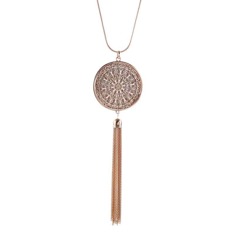 Long Pendant Necklaces For Women Knot Disk Circle Tassel Pendant Statement Sweater Necklace Set Gold Silver Chain Girl Jewelry