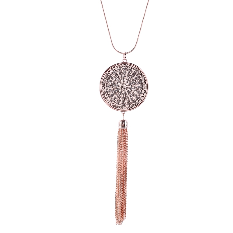 Long Pendant Necklaces For Women Knot Disk Circle Tassel Pendant Statement Sweater Necklace Set Gold Silver Chain Girl Jewelry