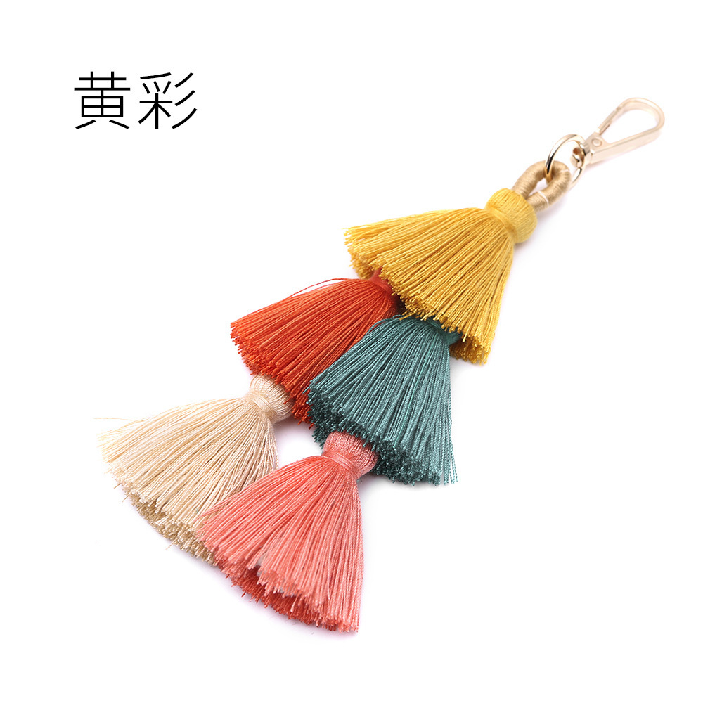 Fashion Colorful Boho Tassel Charm Key Chain Pom Pom Tassel Bag Pendant Key Ring Keychain