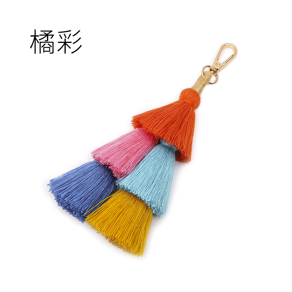 Fashion Colorful Boho Tassel Charm Key Chain Pom Pom Tassel Bag Pendant Key Ring Keychain