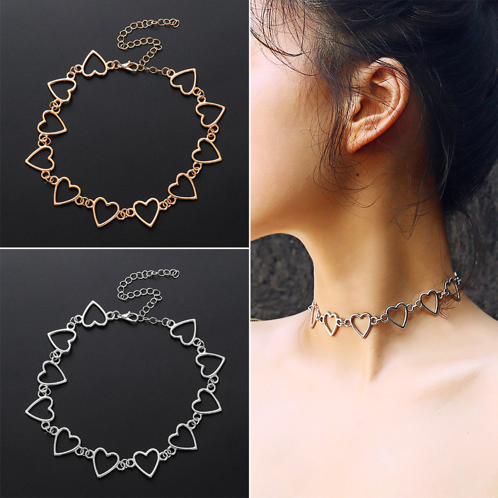Fashion Love Heart Link Single Layer Choker Necklaces For Women Golden Necklace Jewelry Valentines Party Girl Gift