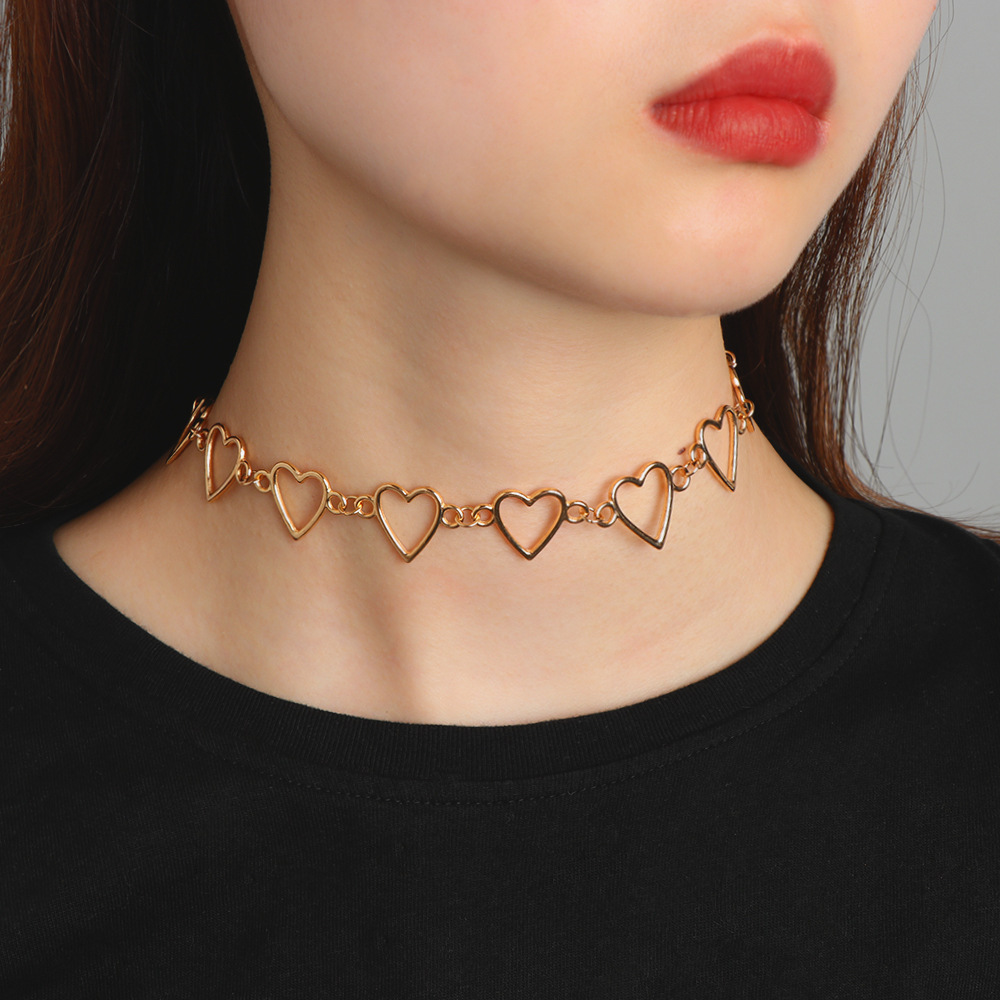 Fashion Love Heart Link Single Layer Choker Necklaces For Women Golden Necklace Jewelry Valentines Party Girl Gift