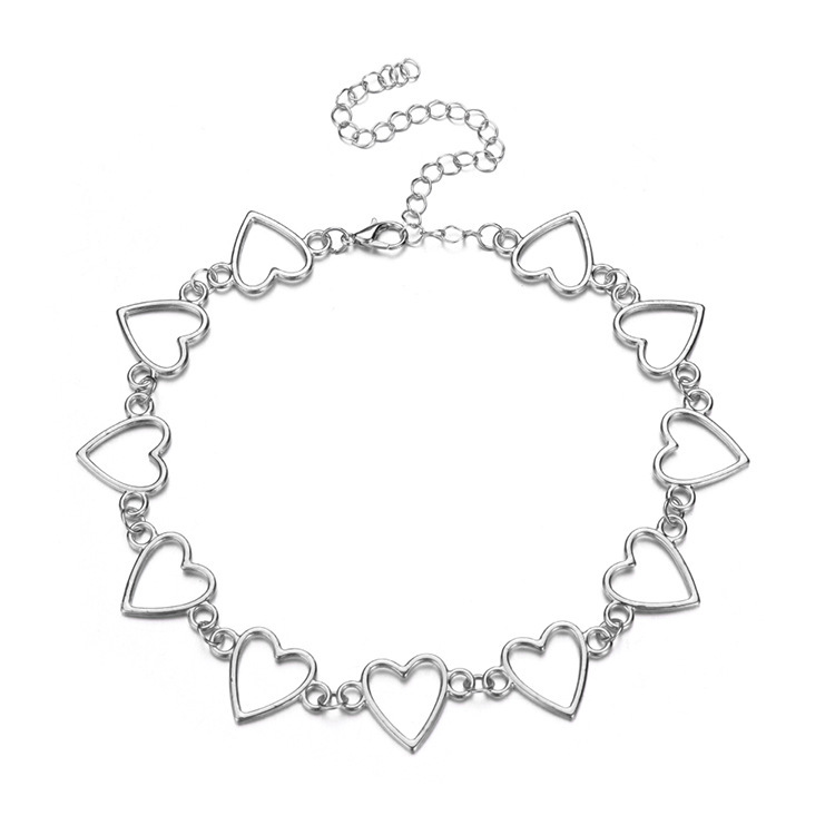 Fashion Love Heart Link Single Layer Choker Necklaces For Women Golden Necklace Jewelry Valentines Party Girl Gift