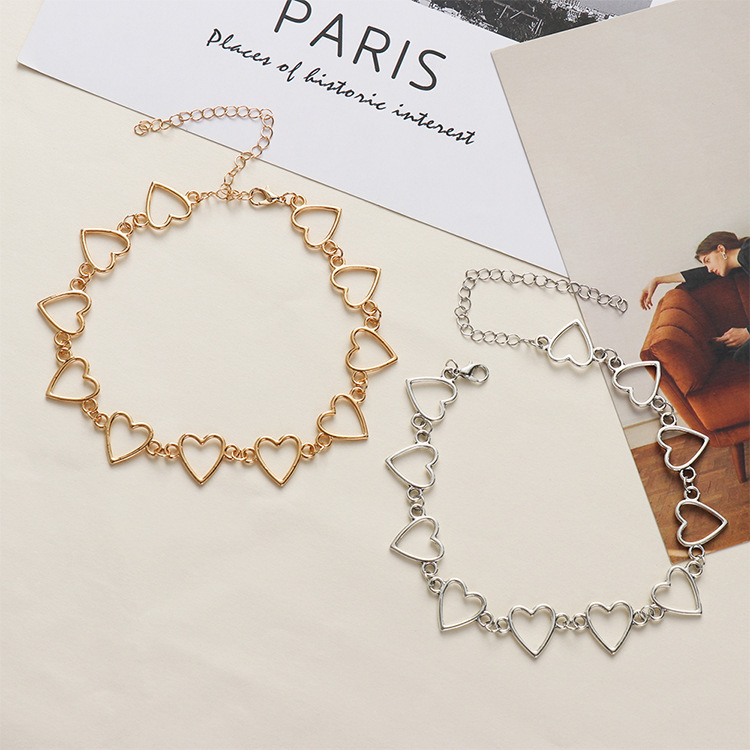 Fashion Love Heart Link Single Layer Choker Necklaces For Women Golden Necklace Jewelry Valentines Party Girl Gift