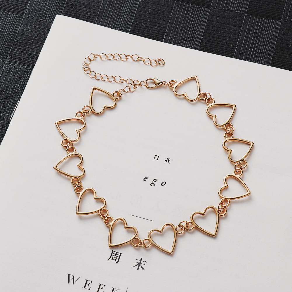 Fashion Love Heart Link Single Layer Choker Necklaces For Women Golden Necklace Jewelry Valentines Party Girl Gift