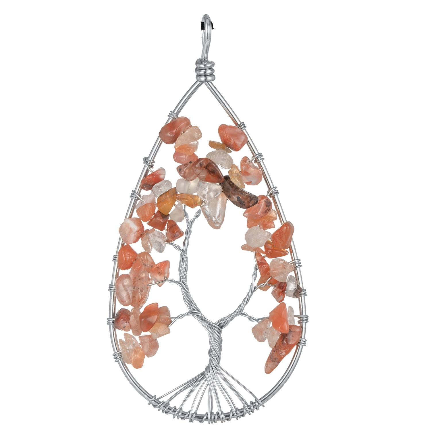 Natural 7 Chakras Healing Crystals Necklace Wire Wrapped Clear Quartz Tree of Life Pendant Pointed Reiki Energy Balancing