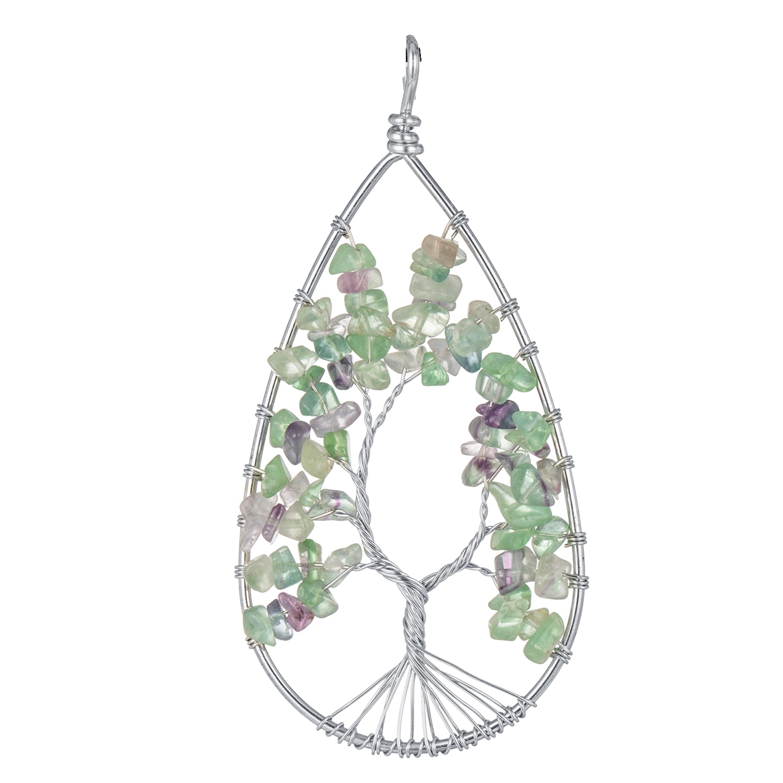 Tree of Life Pendant Gemstone 7 Chakra Healing Natural Stone Key Ring Charm Jewelry Gemstone Oval Lucky Tree Keychain Gifts