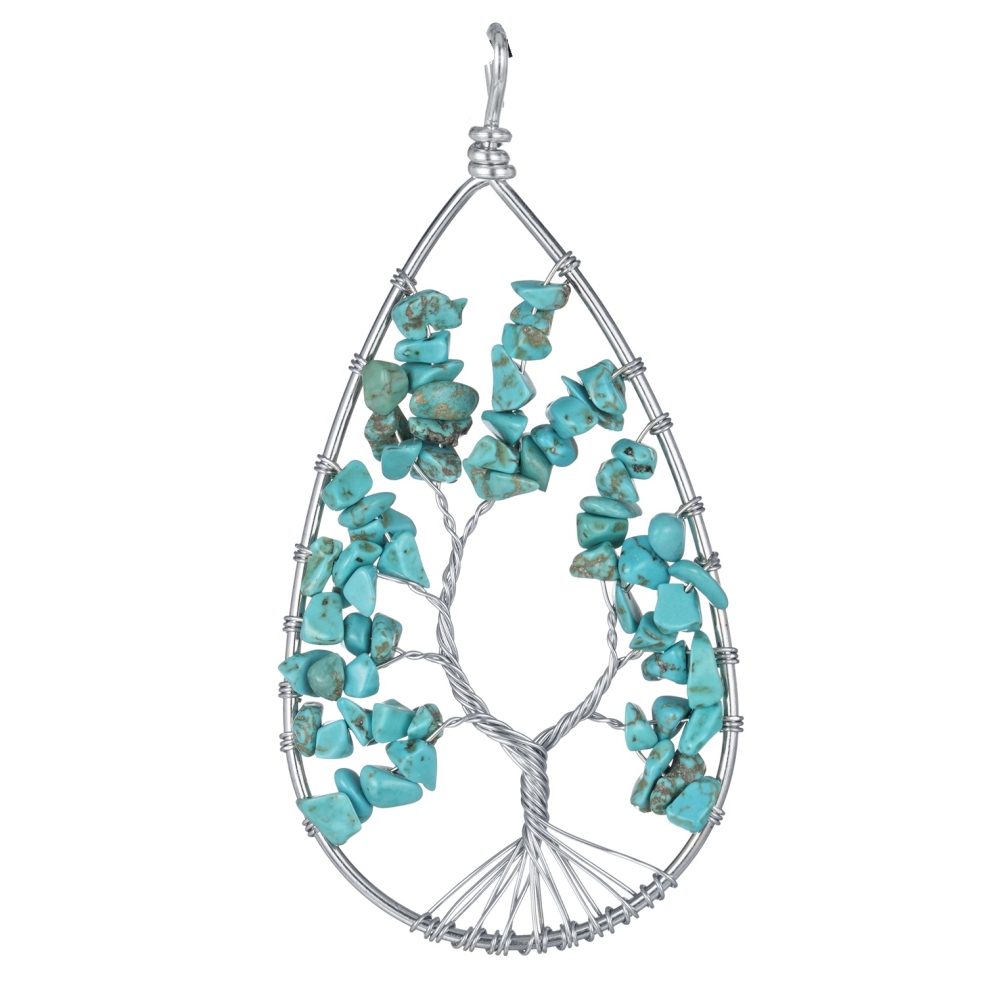 Tree of Life Pendant Gemstone 7 Chakra Healing Natural Stone Key Ring Charm Jewelry Gemstone Oval Lucky Tree Keychain Gifts