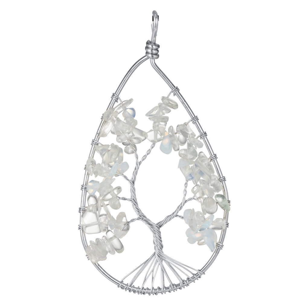 Natural 7 Chakras Healing Crystals Necklace Wire Wrapped Clear Quartz Tree of Life Pendant Pointed Reiki Energy Balancing