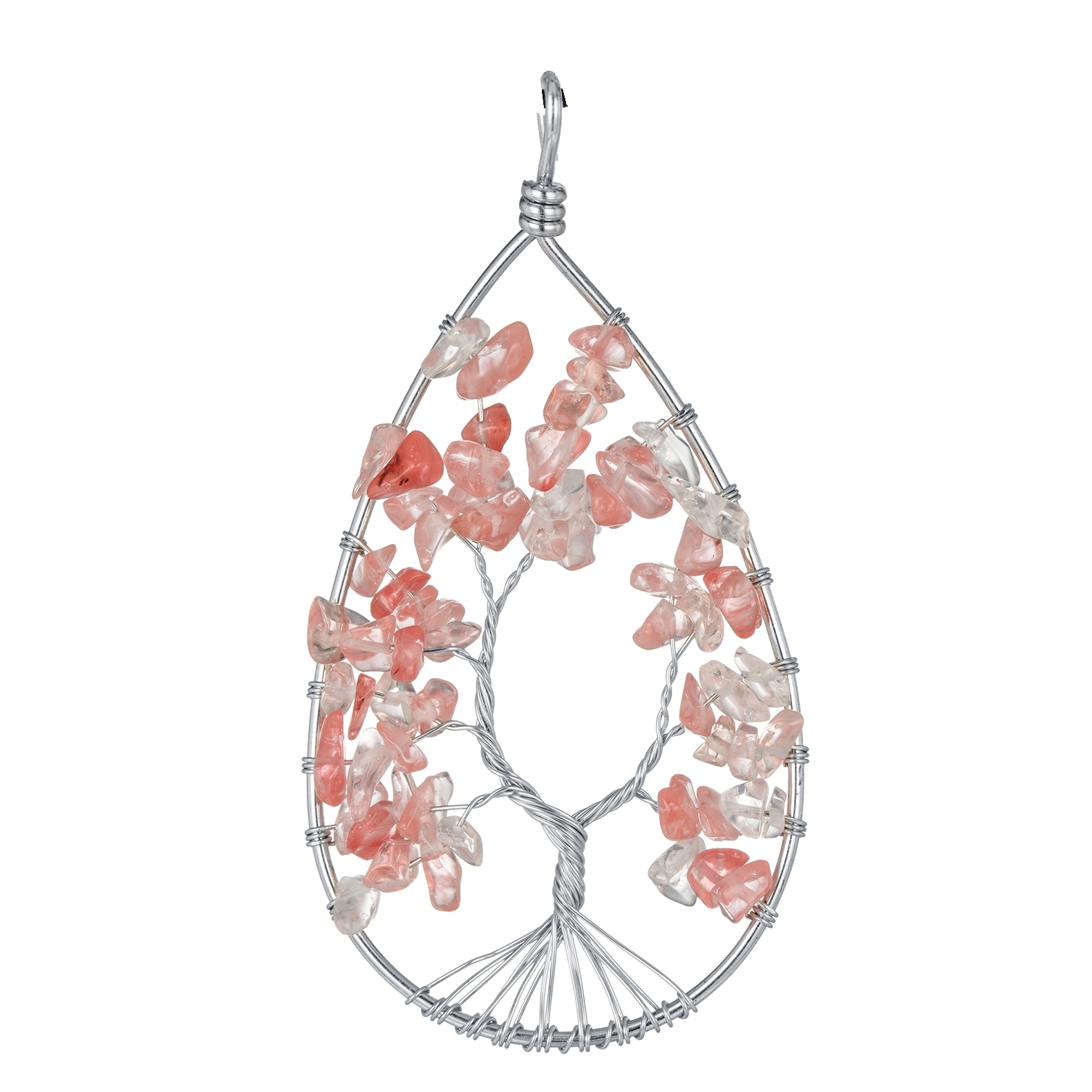 Natural 7 Chakras Healing Crystals Necklace Wire Wrapped Clear Quartz Tree of Life Pendant Pointed Reiki Energy Balancing