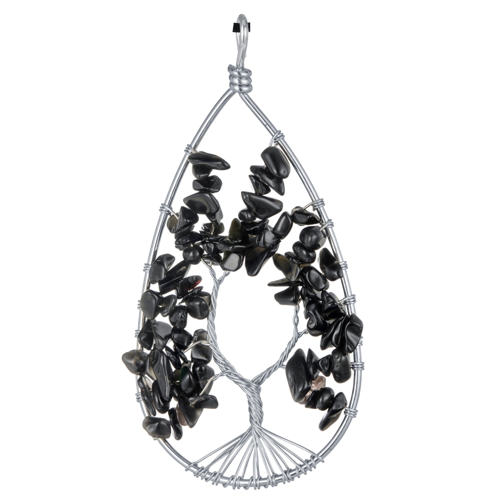 Tree of Life Pendant Gemstone 7 Chakra Healing Natural Stone Key Ring Charm Jewelry Gemstone Oval Lucky Tree Keychain Gifts