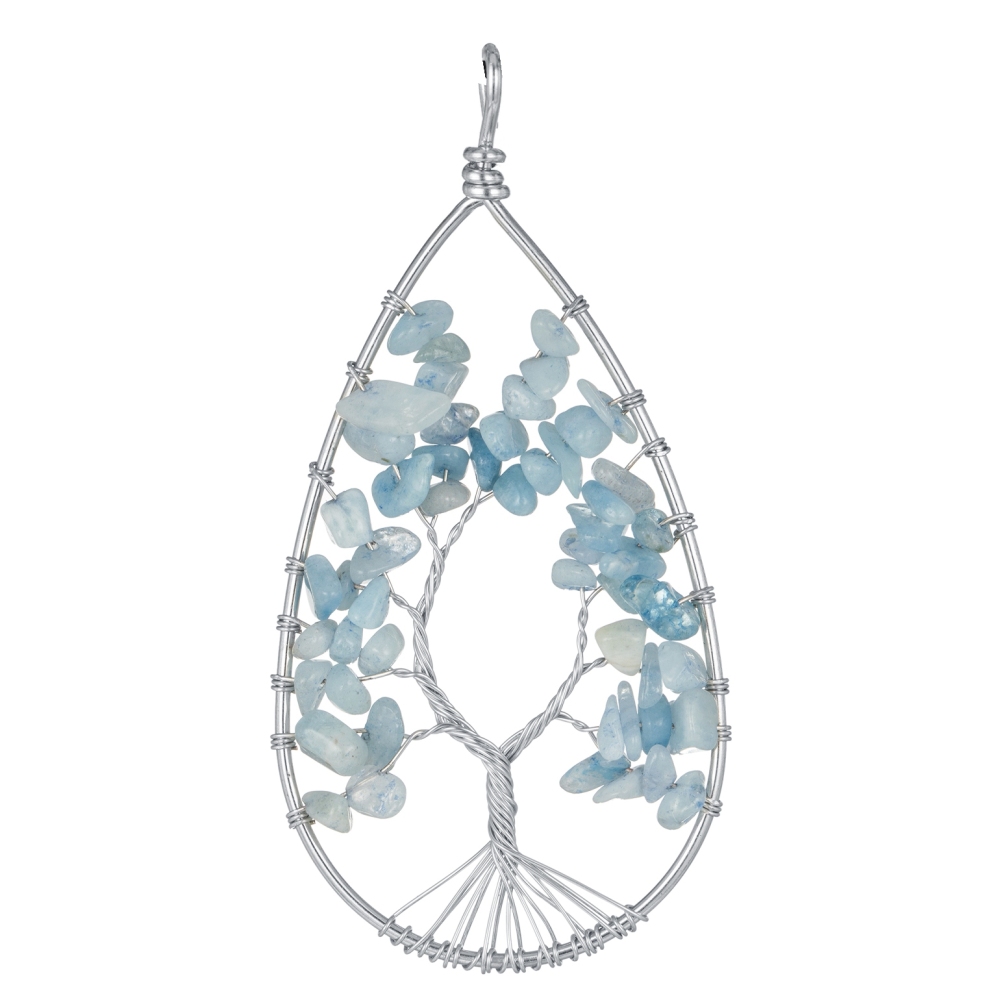 Natural 7 Chakras Healing Crystals Necklace Wire Wrapped Clear Quartz Tree of Life Pendant Pointed Reiki Energy Balancing