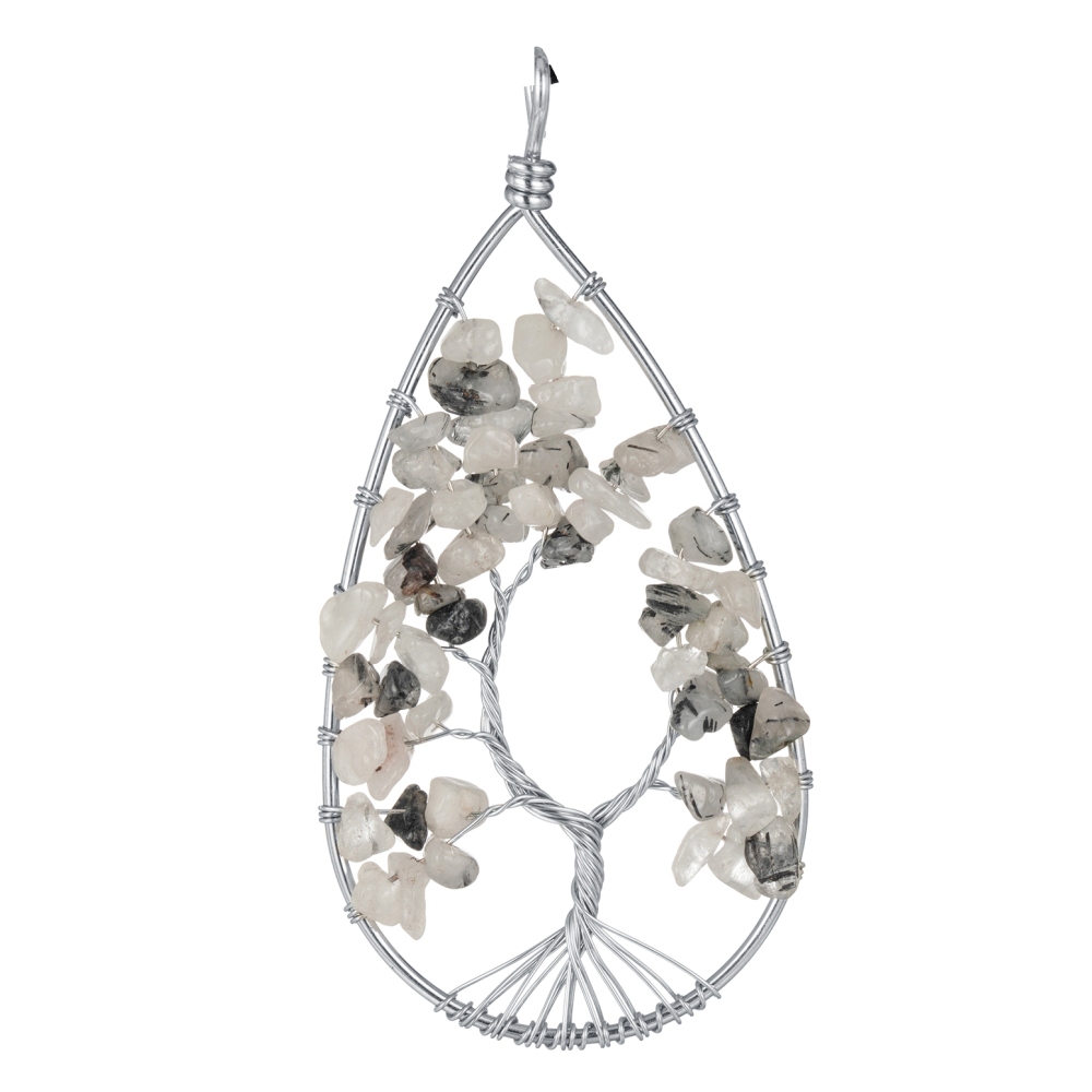 Tree of Life Pendant Gemstone 7 Chakra Healing Natural Stone Key Ring Charm Jewelry Gemstone Oval Lucky Tree Keychain Gifts