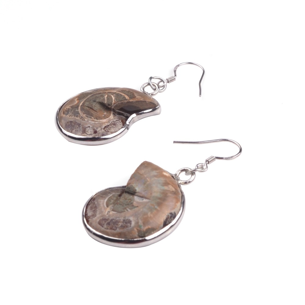 Charm Handmade Natural Conch Ammonite Silver Wrapped Pendant Shell Earrings for Women