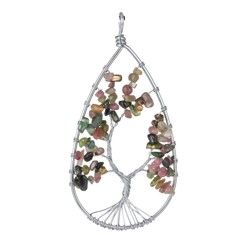 Natural 7 Chakras Healing Crystals Necklace Wire Wrapped Clear Quartz Tree of Life Pendant Pointed Reiki Energy Balancing