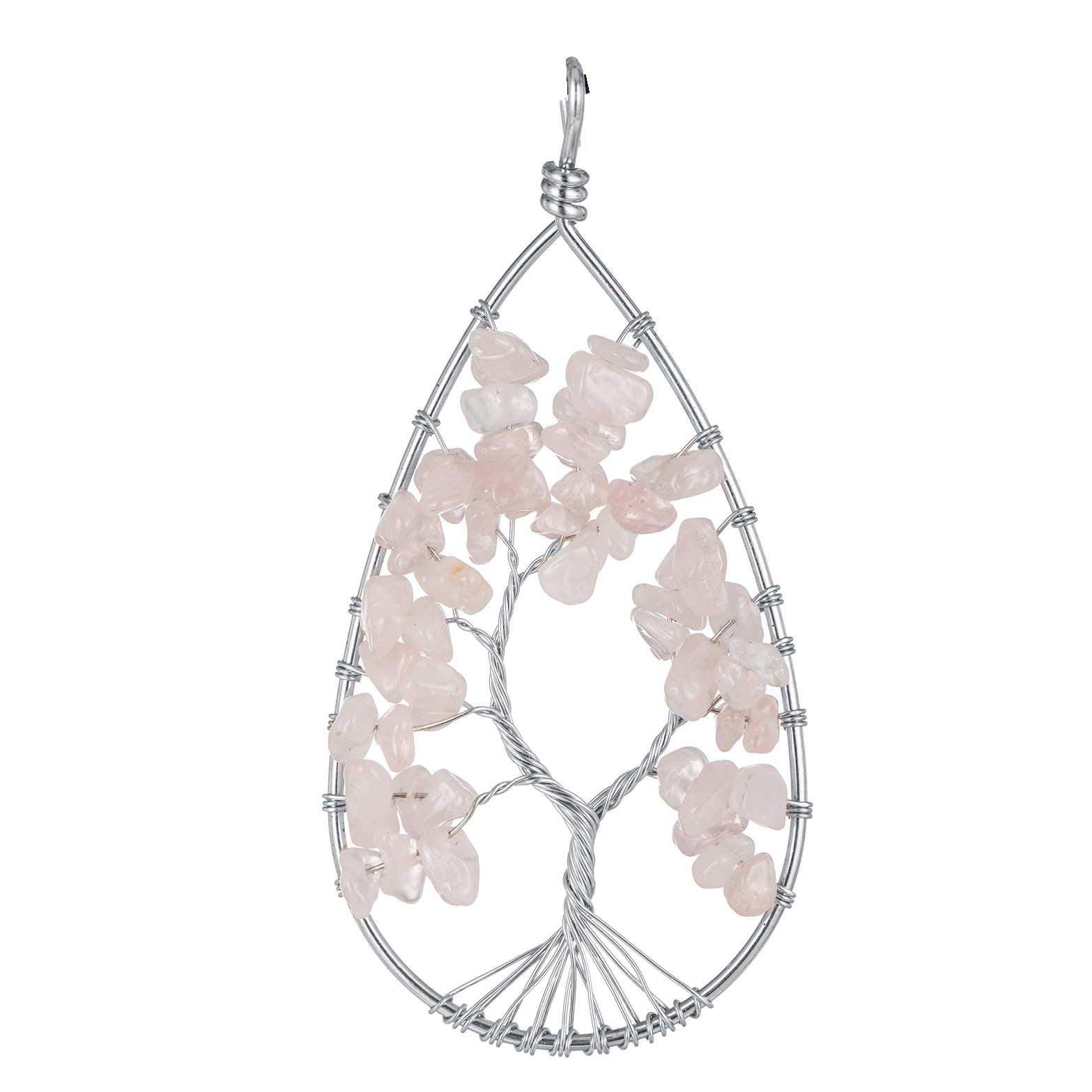 Natural 7 Chakras Healing Crystals Necklace Wire Wrapped Clear Quartz Tree of Life Pendant Pointed Reiki Energy Balancing