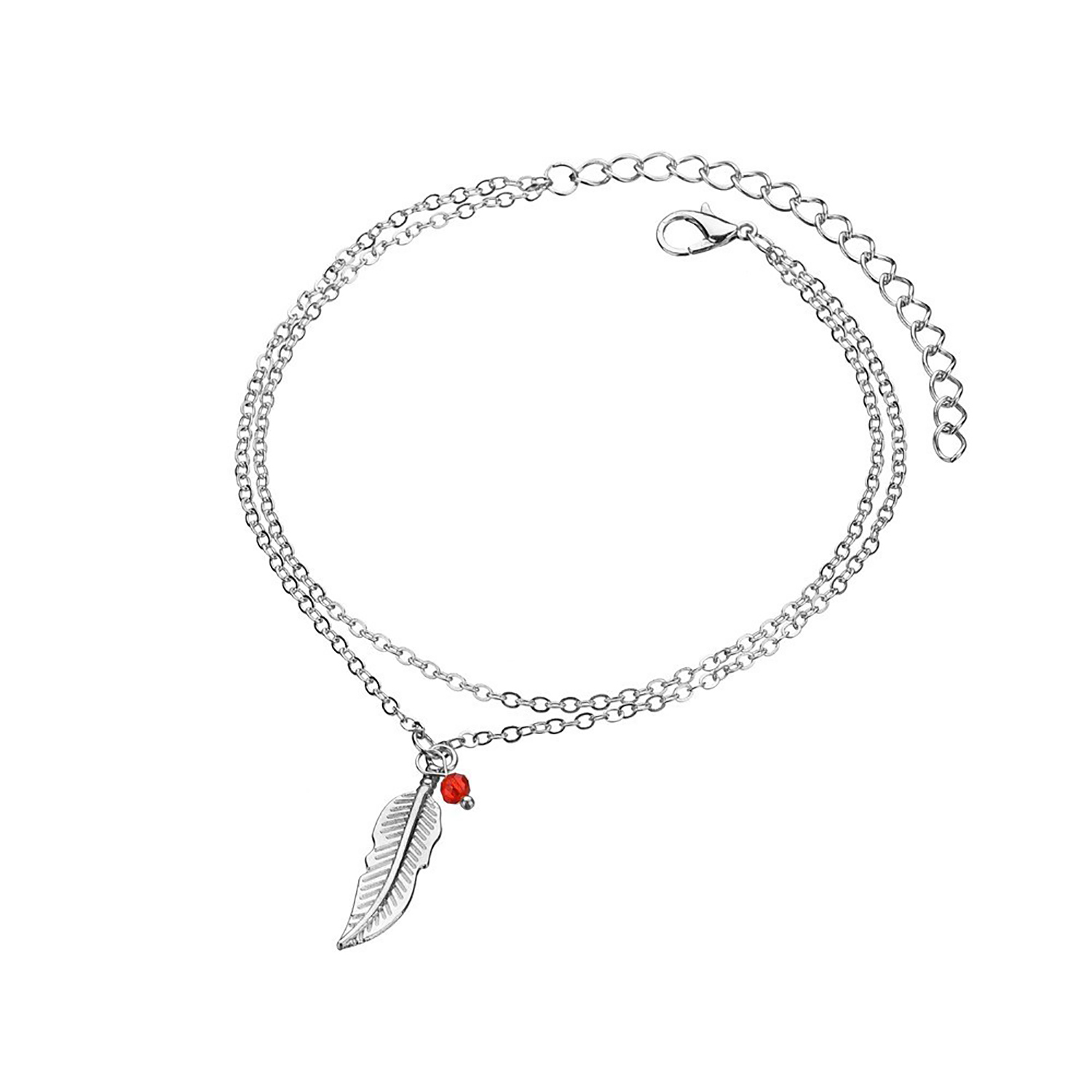 Bohemian Fashion Double Layer Women's Bracelet Anklet Jewelry Retro Feather Leaf Pendant Anklet