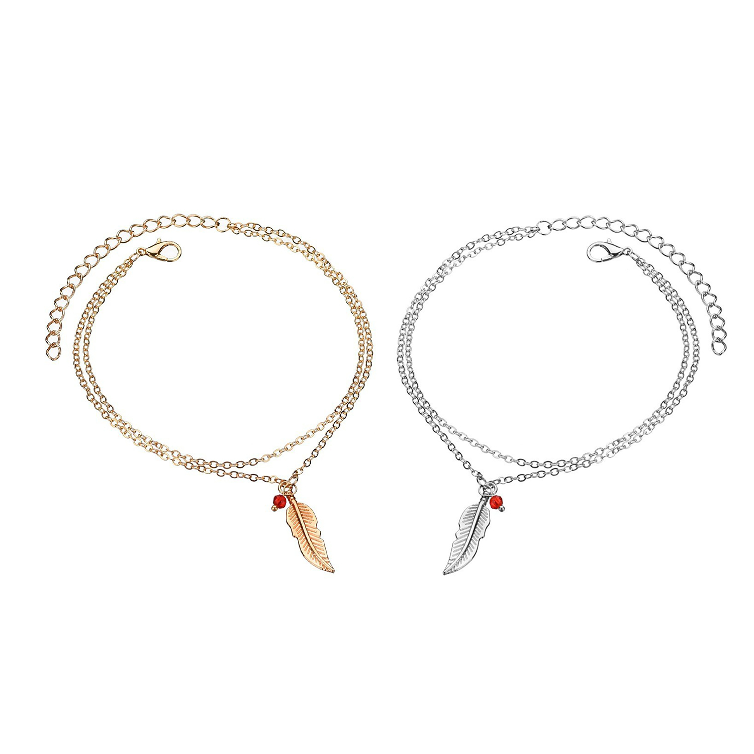 Bohemian Fashion Double Layer Women's Bracelet Anklet Jewelry Retro Feather Leaf Pendant Anklet