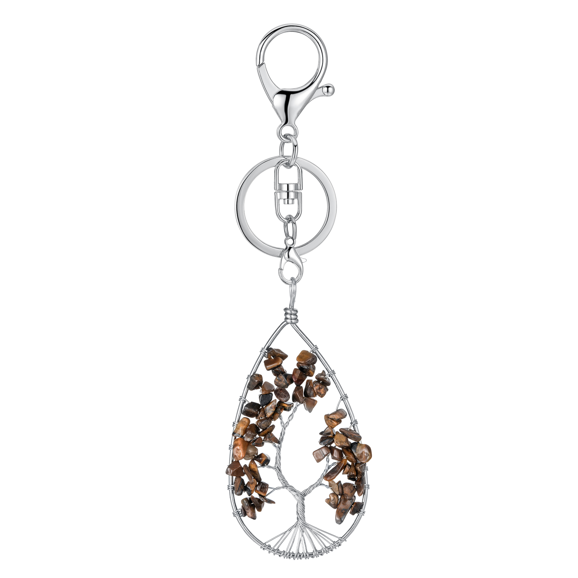 Tree of Life Pendant Gemstone 7 Chakra Healing Natural Stone Key Ring Charm Jewelry Gemstone Oval Lucky Tree Keychain Gifts