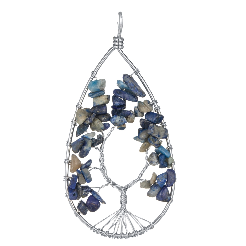 Tree of Life Pendant Gemstone 7 Chakra Healing Natural Stone Key Ring Charm Jewelry Gemstone Oval Lucky Tree Keychain Gifts