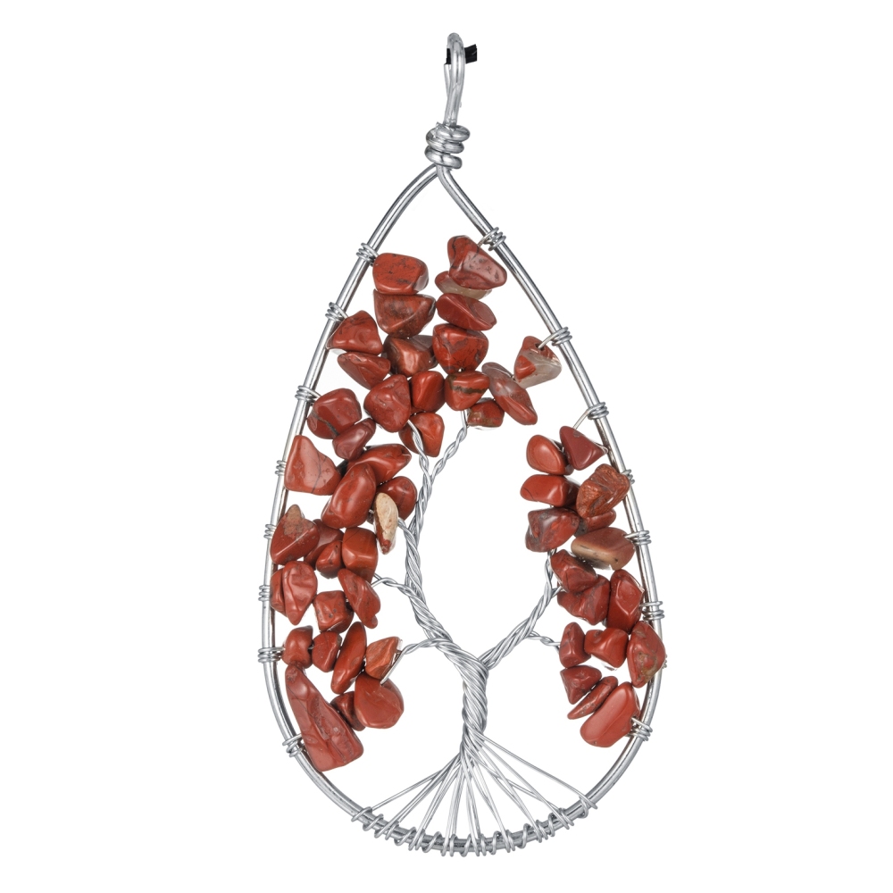 Tree of Life Pendant Gemstone 7 Chakra Healing Natural Stone Key Ring Charm Jewelry Gemstone Oval Lucky Tree Keychain Gifts