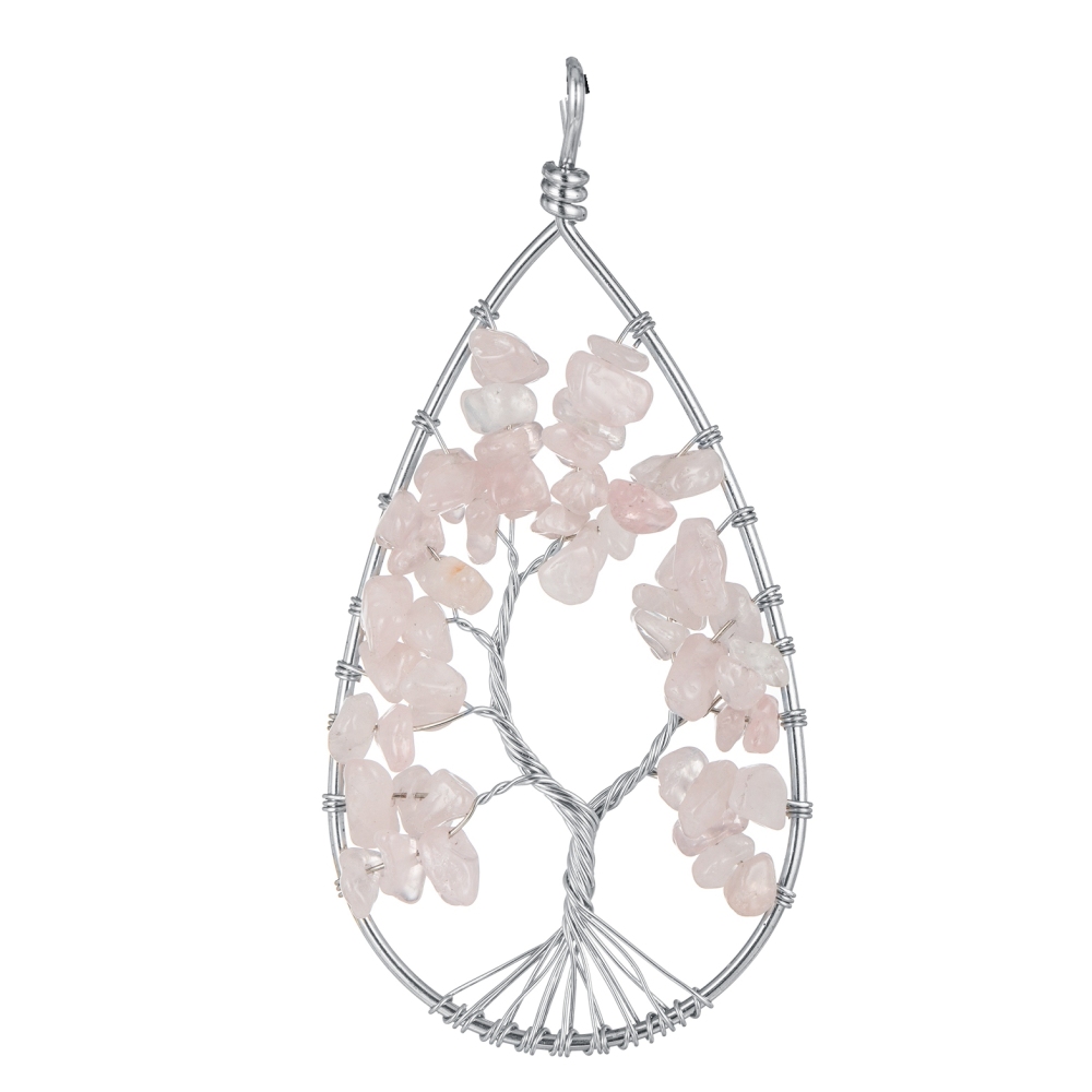 Natural 7 Chakras Healing Crystals Necklace Wire Wrapped Clear Quartz Tree of Life Pendant Pointed Reiki Energy Balancing