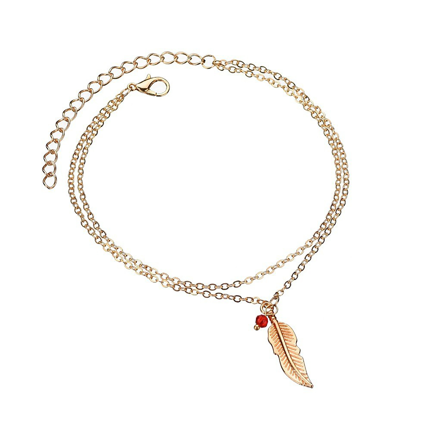 Bohemian Fashion Double Layer Women's Bracelet Anklet Jewelry Retro Feather Leaf Pendant Anklet