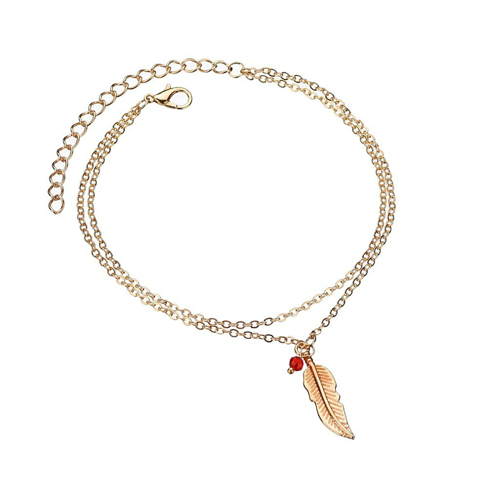 Bohemian Fashion Double Layer Women's Bracelet Anklet Jewelry Retro Feather Leaf Pendant Anklet