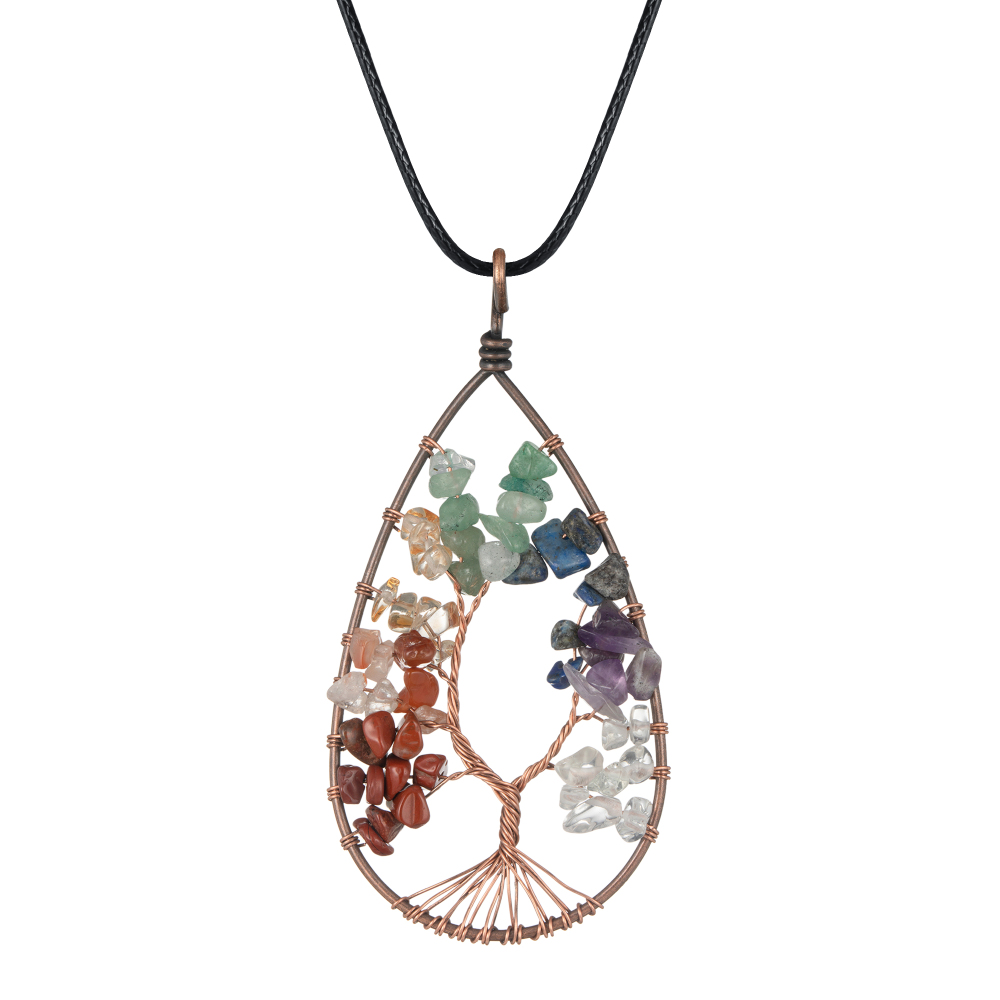 Tree of Life Pendant Gemstone 7 Chakra Healing Natural Stone Key Ring Charm Jewelry Gemstone Oval Lucky Tree Keychain Gifts