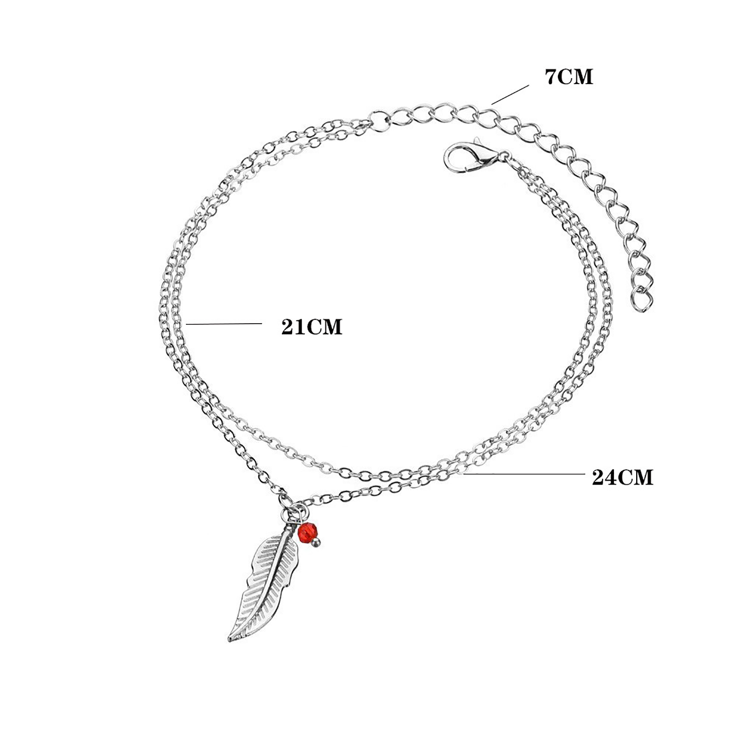 Bohemian Fashion Double Layer Women's Bracelet Anklet Jewelry Retro Feather Leaf Pendant Anklet