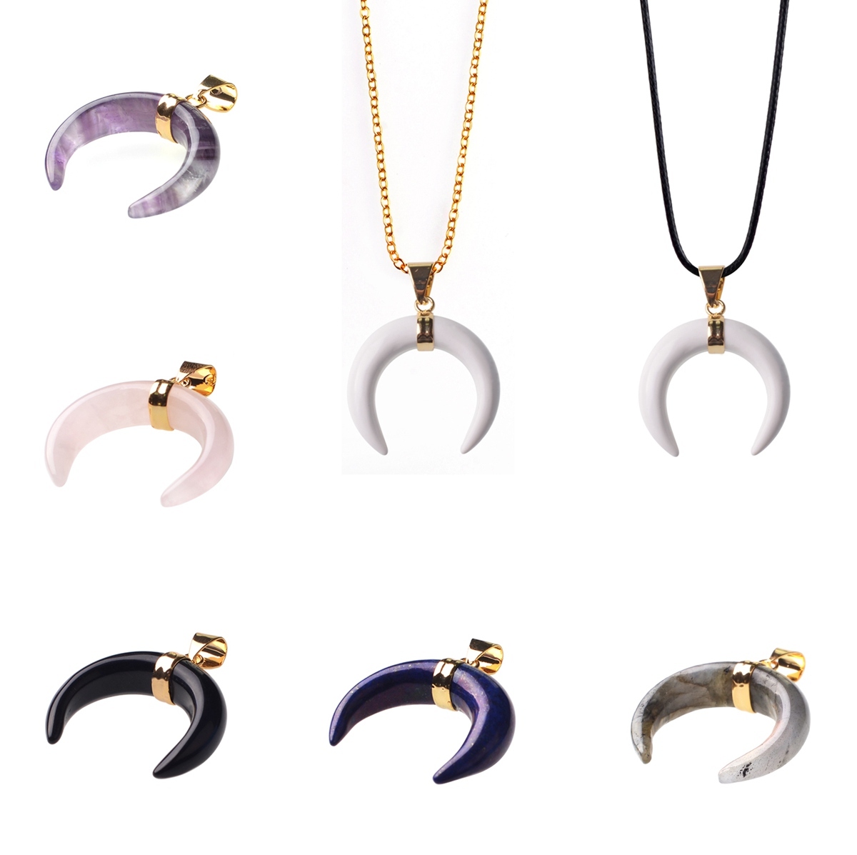 Fashion Vintage Resin Big Horn Shaped Crescent Moon Pendant Choker Necklace with Chain for Women Statement Boho Jewelry Gift