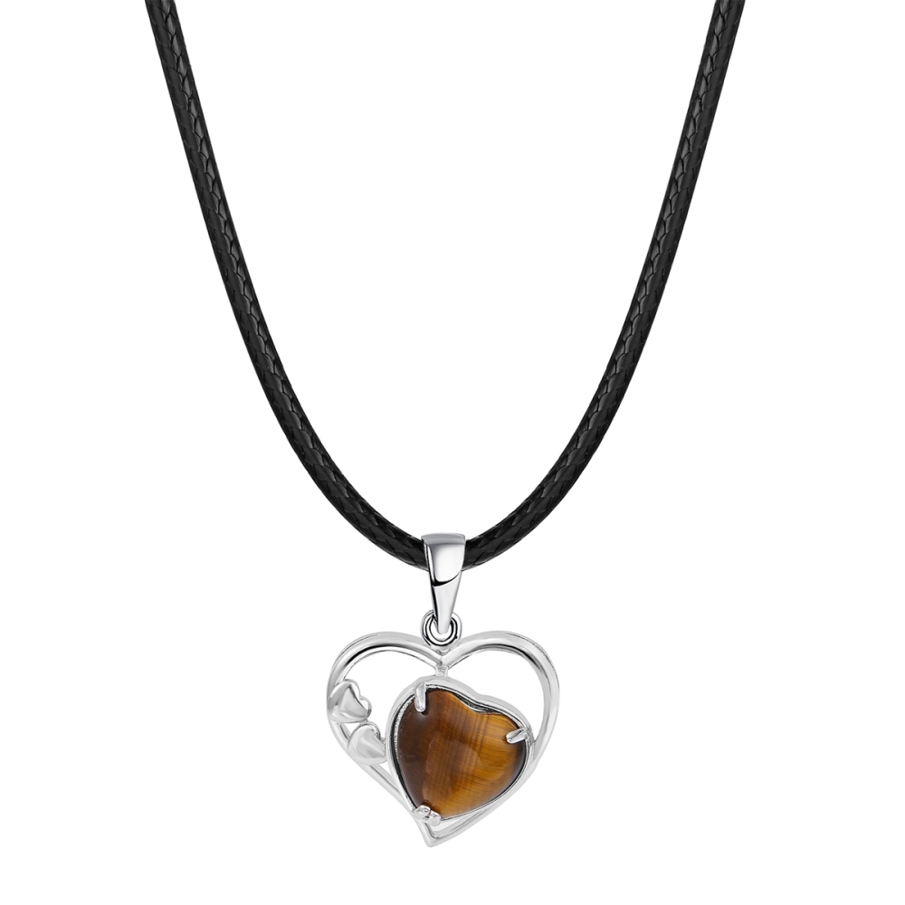 Fashion Crystal Pendant Necklace Zircon Stone Hollow Heart Stone Pendants Charms Women Jewelry Gift with Black Rope