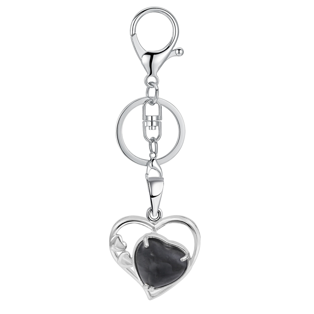 Wholesales Silver Key Chain Accessories Keys Natural Healing Crystal Hollow Heart Stone Keychain for Bag Car key Rings