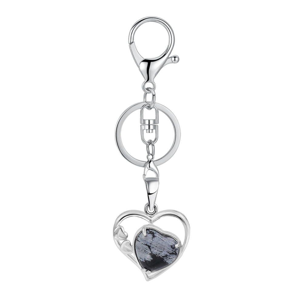 Wholesales Silver Key Chain Accessories Keys Natural Healing Crystal Hollow Heart Stone Keychain for Bag Car key Rings