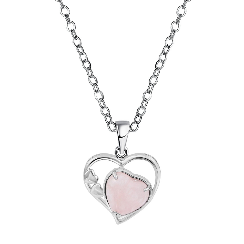 Natural Stone Hollow Heart Stones Pendant Amethyst Quartz Chakras Pendants Healing Crystal Pink Quartz Jewelry For Women And Men