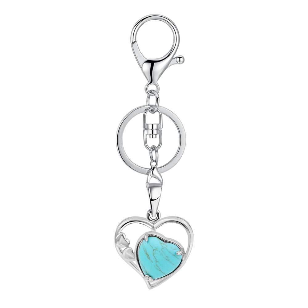 Wholesales Silver Key Chain Accessories Keys Natural Healing Crystal Hollow Heart Stone Keychain for Bag Car key Rings
